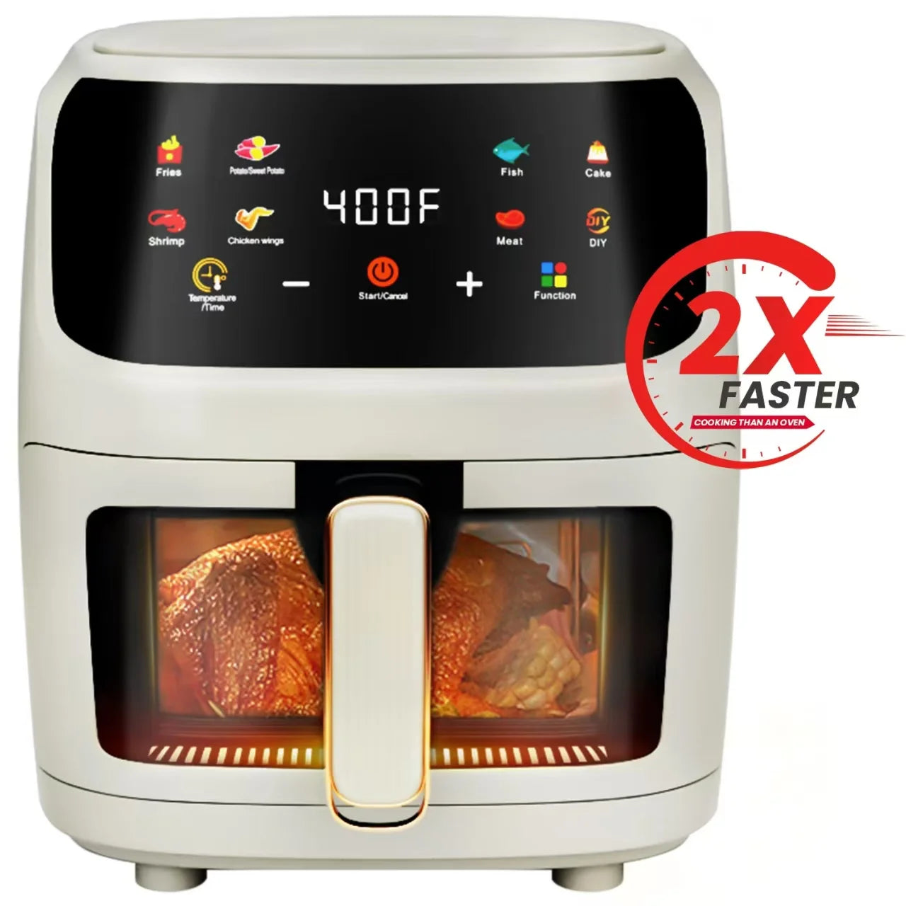 Air Fryer Large 7.5QT, 8-In-1 Digital Touchscreen, Visible Cooking Window, 1700W, Cream White