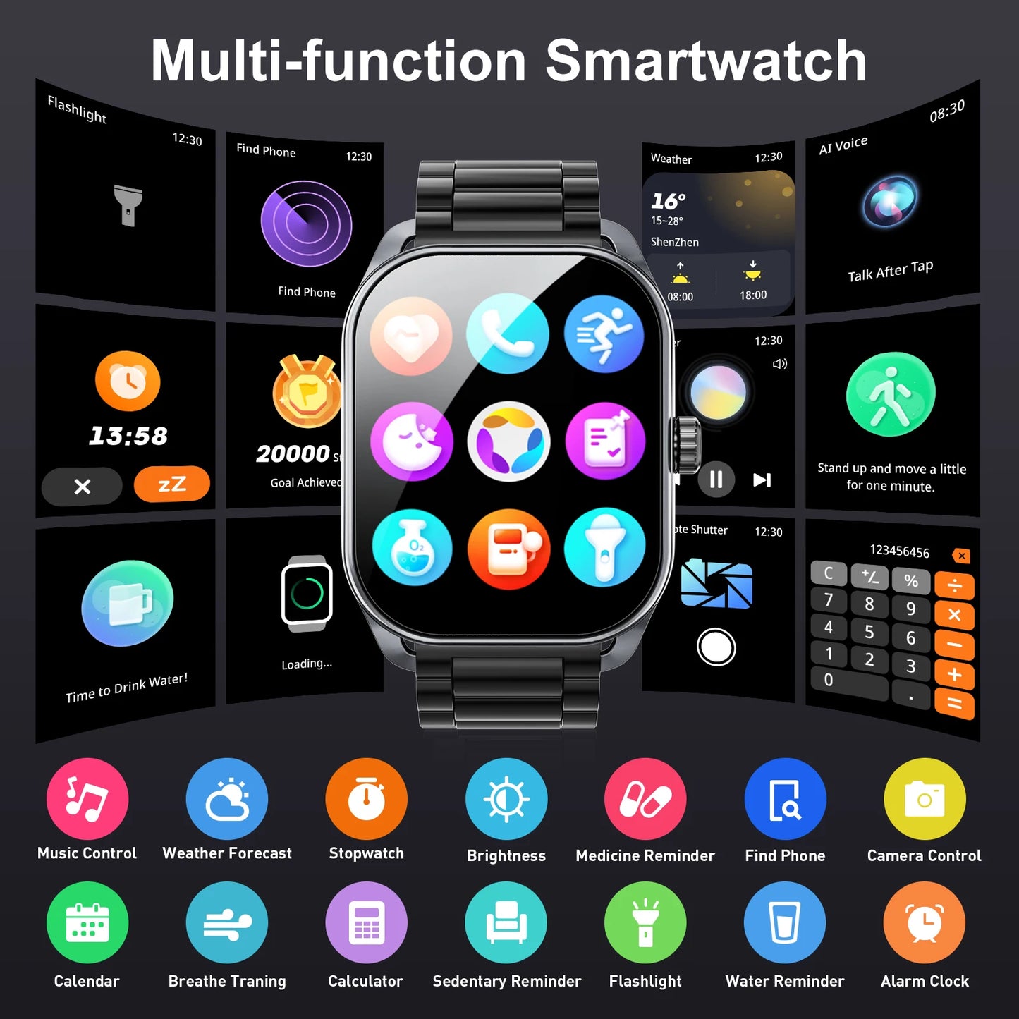 2024 Smart Watches for Men 2.01-Inch Curved Screen Bluetooth Call IP68 Sports and Fitness Waterproof Smartwatch