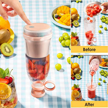 Rechargeable Portable Fruit Juicer and Blender - USB Mini Electric Smoothie Maker in Blue/Pink