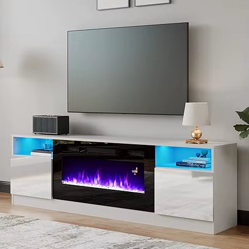 TV Stand with Fireplace LED Light Entertainment Center with 36" Electric Fireplace 70" Modern Wood Entertainment Stand