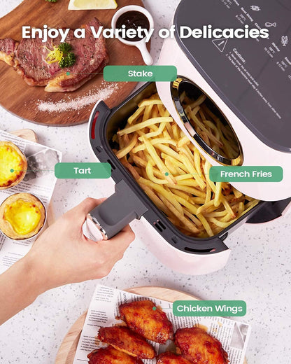 [NEW]  Large Air Fryer, 4.5 Quart Electric Hot Oven Cooker, Free Cheat Sheet for Quick Reference Guide, LED Touch Digital Screen, 8 in 1, Customized Temp/Time, Nonstick Basket, Pink