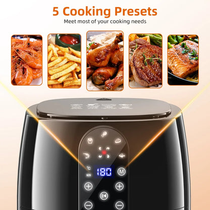 Air Fryer, 5.2QT Air Fryer Oven Oilless Cooker, 5-In-1 Hot Air Fryers with Digital LED Touch Screen, 5 Preset Cookings, Dishwasher-Safe Basket, Including Air Fryer Paper Liners 50PCS