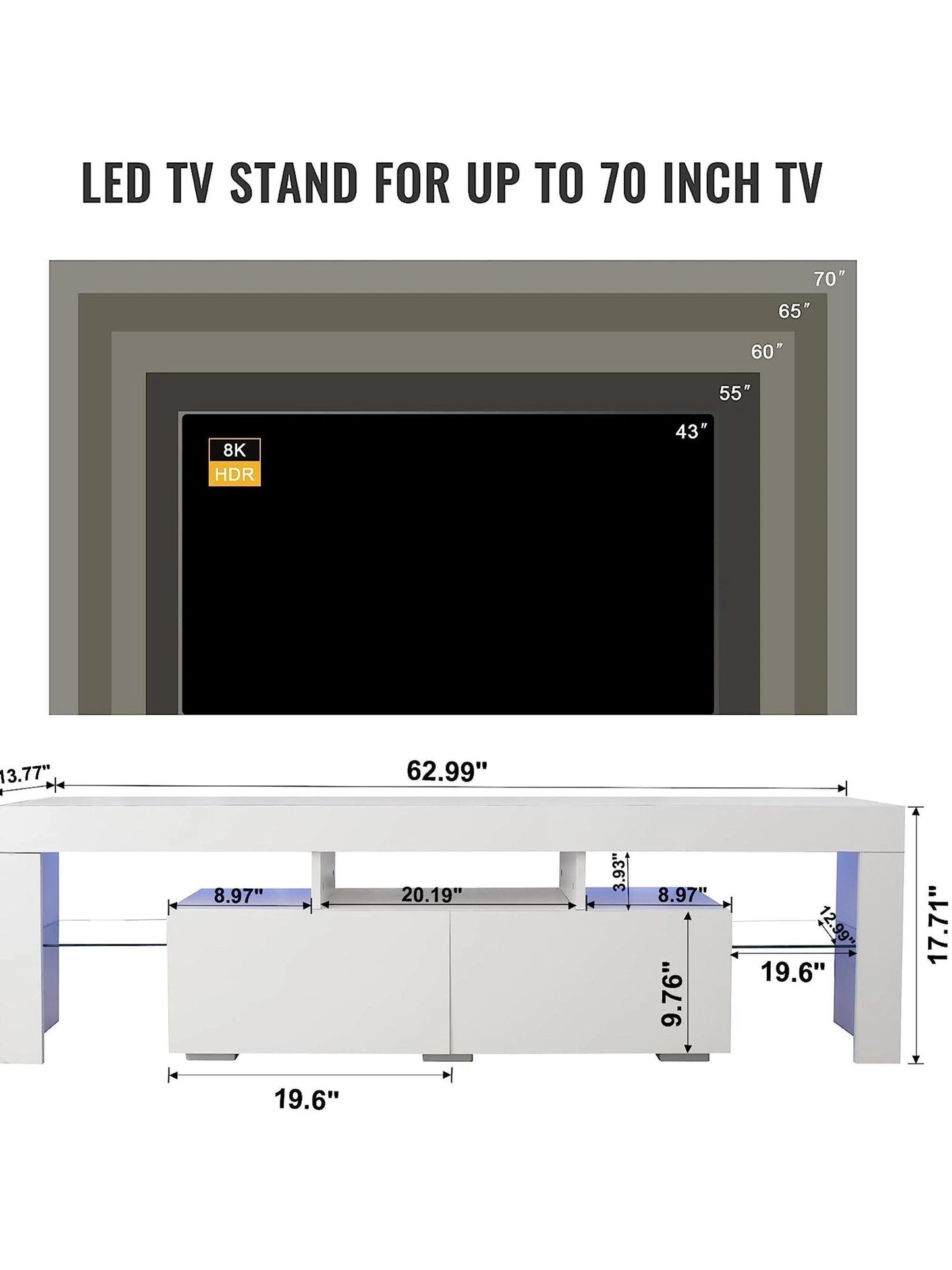 63 Inch TV Stand,Led TV Stand High Glossy Entertainment Center Modern Television Stands with Large Storage Wood TV Stand for 60/65/70 Inch TV Gaming Media TV Console for Living Room Bedroom