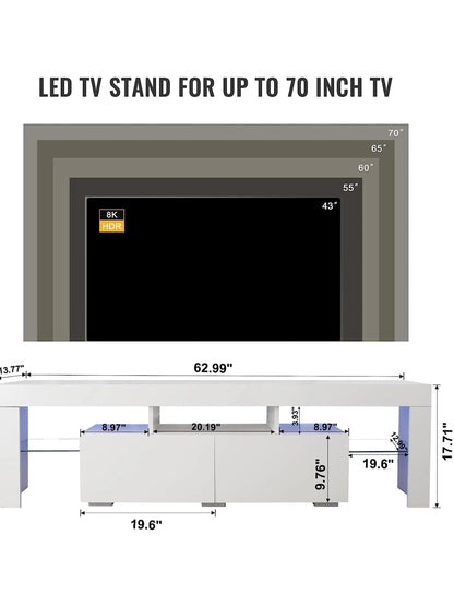 63 Inch TV Stand,Led TV Stand High Glossy Entertainment Center Modern Television Stands with Large Storage Wood TV Stand for 60/65/70 Inch TV Gaming Media TV Console for Living Room Bedroom