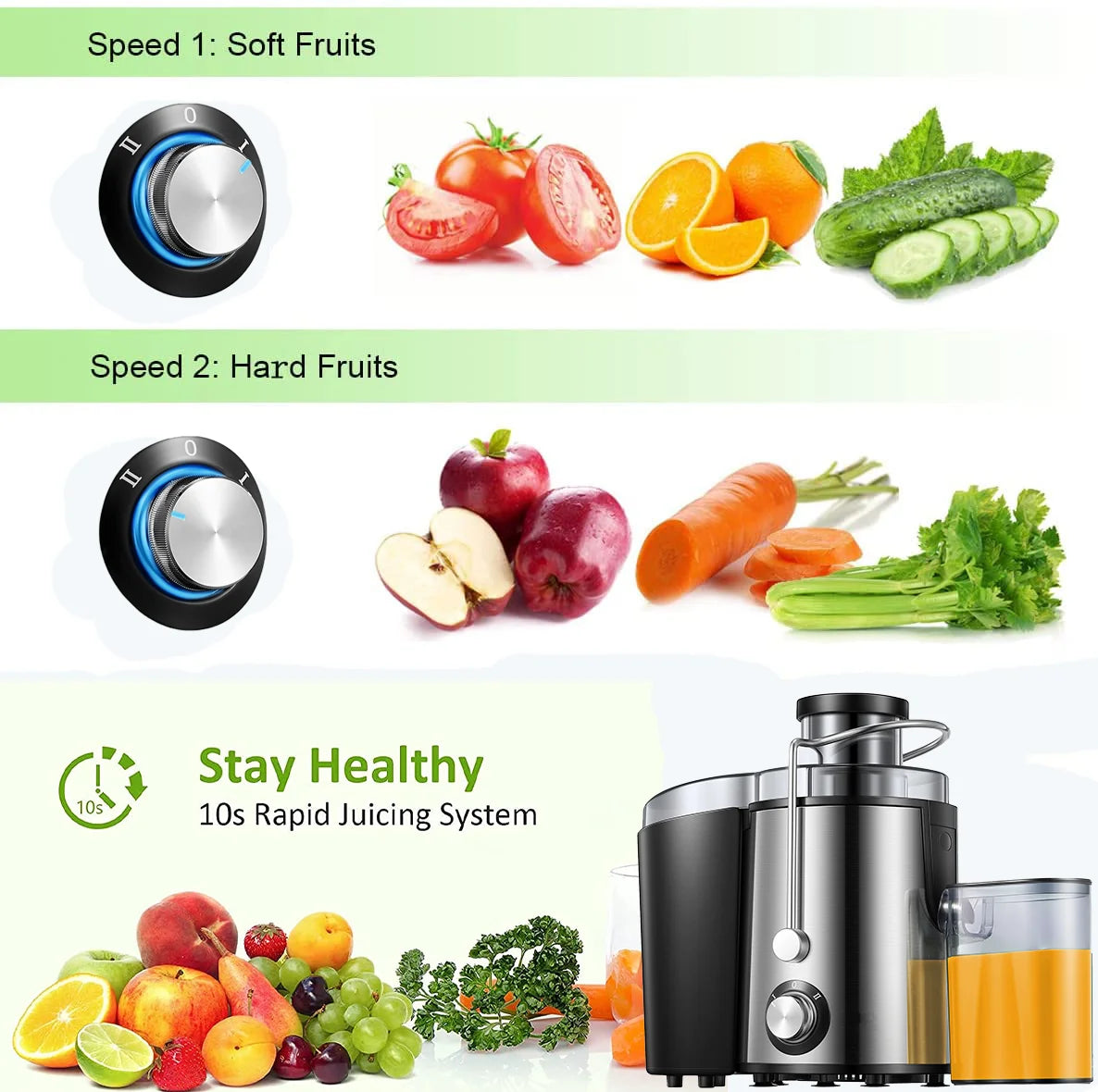 Centrifugal Juicer Machine with 3'' Wide Mouth, 2 Speeds, 400 Watts, Anti-Drip