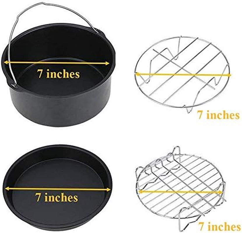 Deep Fryers Universal Air Fryer Accessories Including Cake Barrel,Baking Dish Pan,Grill,Pot Pad, Pot Rack with Silicone Mat by  (7 Inch 8 PCS)