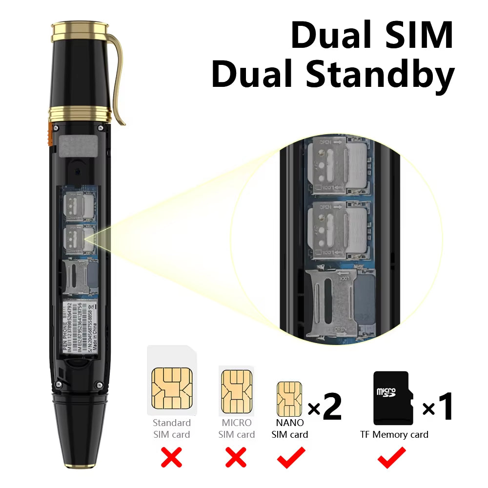 BM111 Pen Phone Portable Fan 3-In-1 Mobile Phone Dual SIM Bluetooth Dial Recorder Magic Voice Pen Style Telephone Original