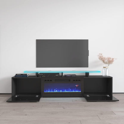 Rova EF Fireplace TV Stand - Modern High Gloss TV Stand with Storage Cabinets - Central Entertainment Center Console Table with 16-Color LED Light System - Black