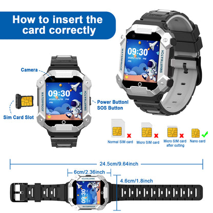 S07 Smart Watch for Boys Girls Smartwatch for Kids with 4G SIM GPS Video Call Pedometer MP3 Flashlights Calculator Alarm Clock Children Touch Screen Silver