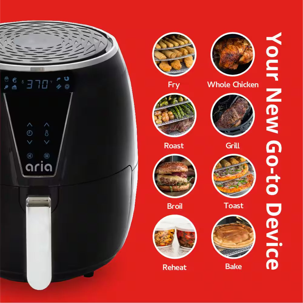 5 Qt. Ceramic Air Fryer, Toxin-Free and 8-In-1 Cooking Presets, Black