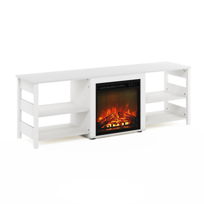 Classic 70 Inch TV Stand with Fireplace, White Emboss