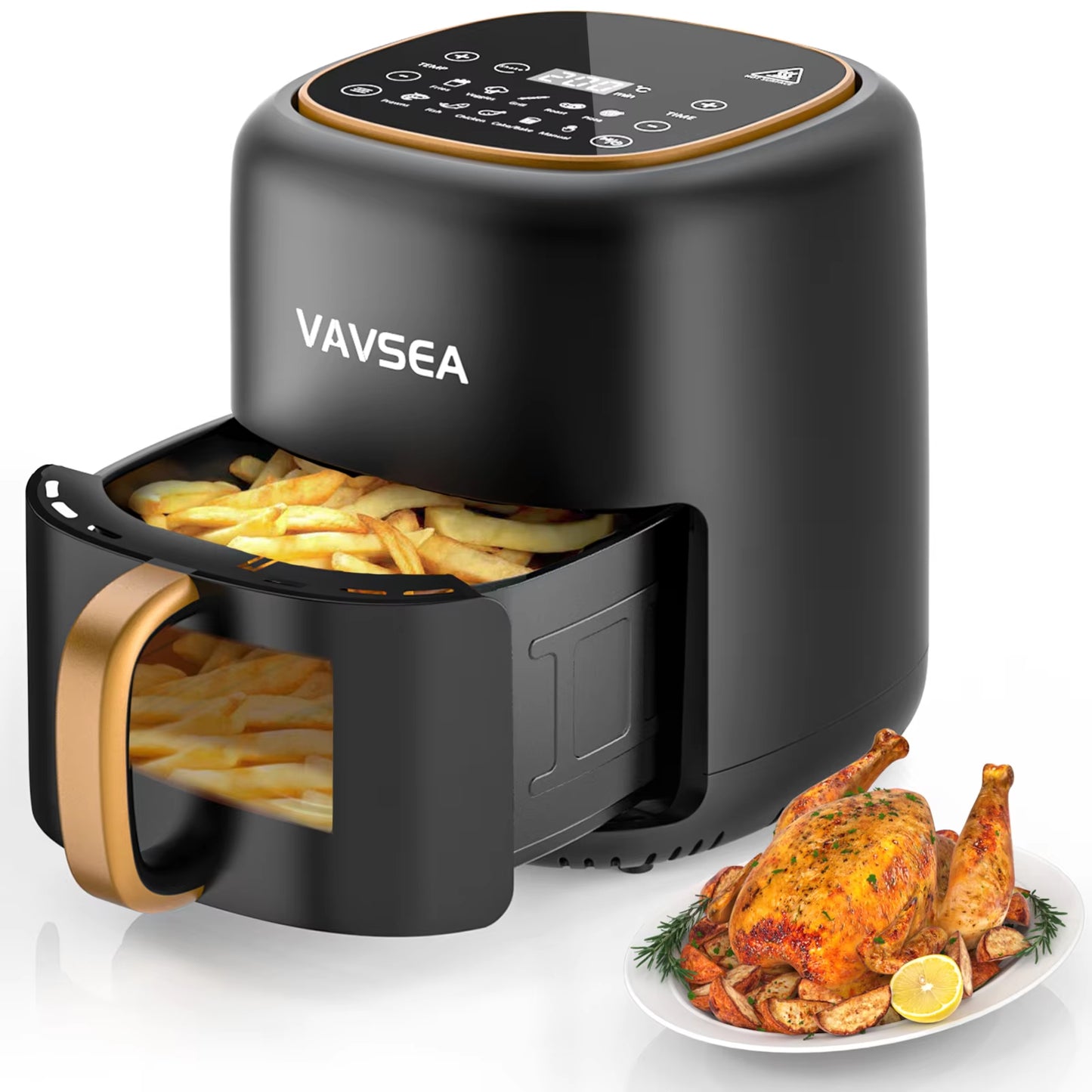 VAVSEA 10-In-1 Air Fryer with Clear Window, 1600W Hot Airfryer Oven with Digital LED Touch Screen, and Non-Stick Basket,6.5Qt,