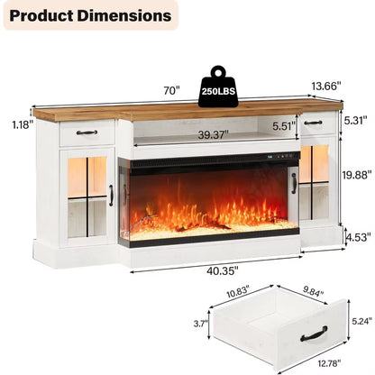 Fireplace TV Stand with 40" Electric Fireplace for 80" TV, 70" Fireplace Entertainment Center with Adjustable Storage Cabinets