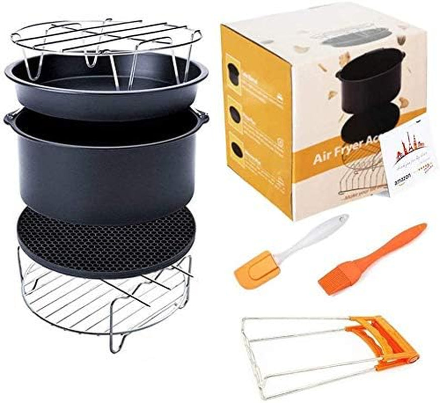 Deep Fryers Universal Air Fryer Accessories Including Cake Barrel,Baking Dish Pan,Grill,Pot Pad, Pot Rack with Silicone Mat by  (7 Inch 8 PCS)