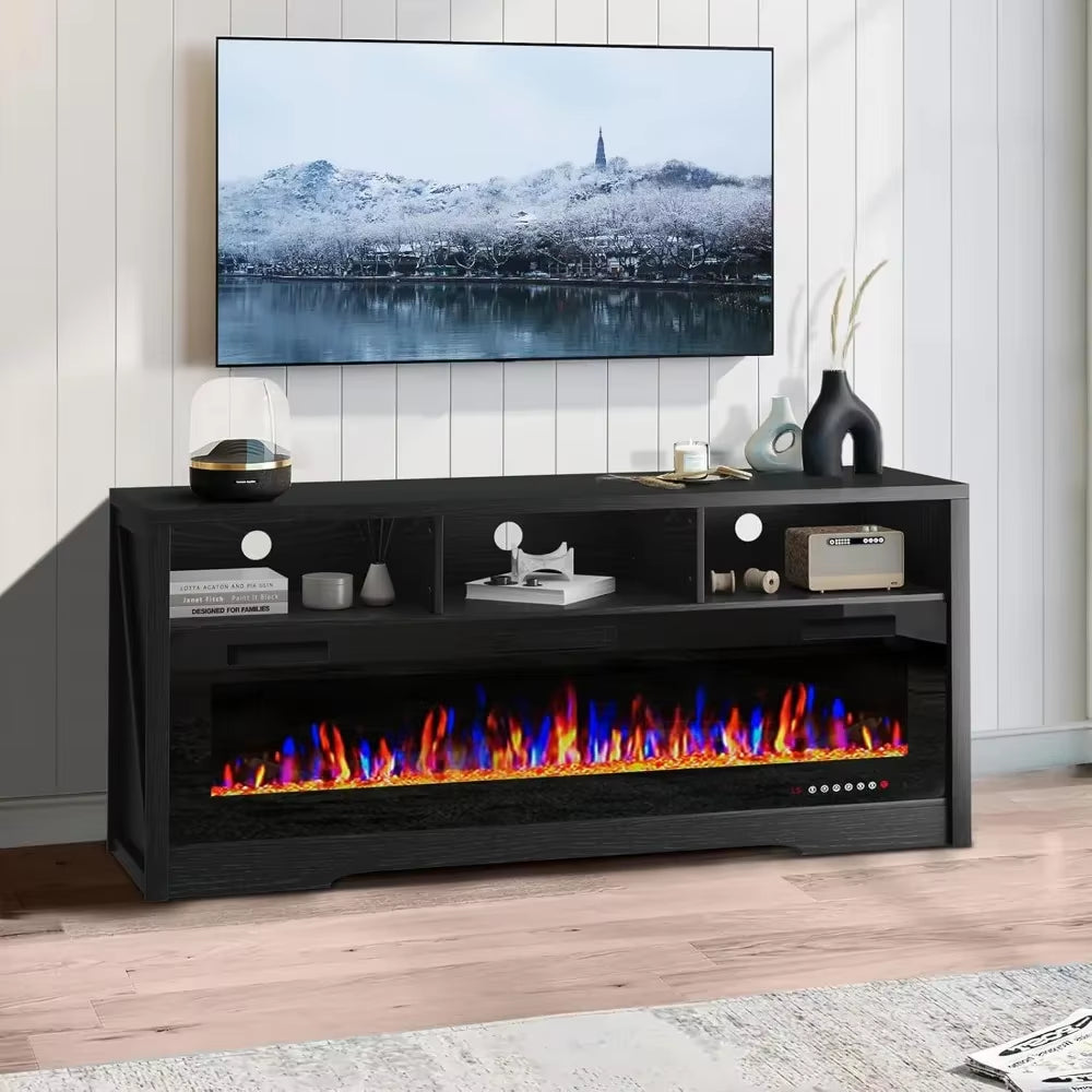 Fireplace TV Stand for up to 75" Tvs with 60" Electric Fireplace, Entertainment Center, 65 Inch TV Stand with Fireplace