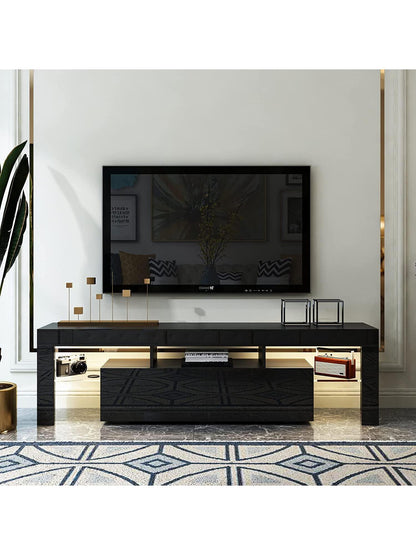 63 Inch TV Stand,Led TV Stand High Glossy Entertainment Center Modern Television Stands with Large Storage Wood TV Stand for 60/65/70 Inch TV Gaming Media TV Console for Living Room Bedroom