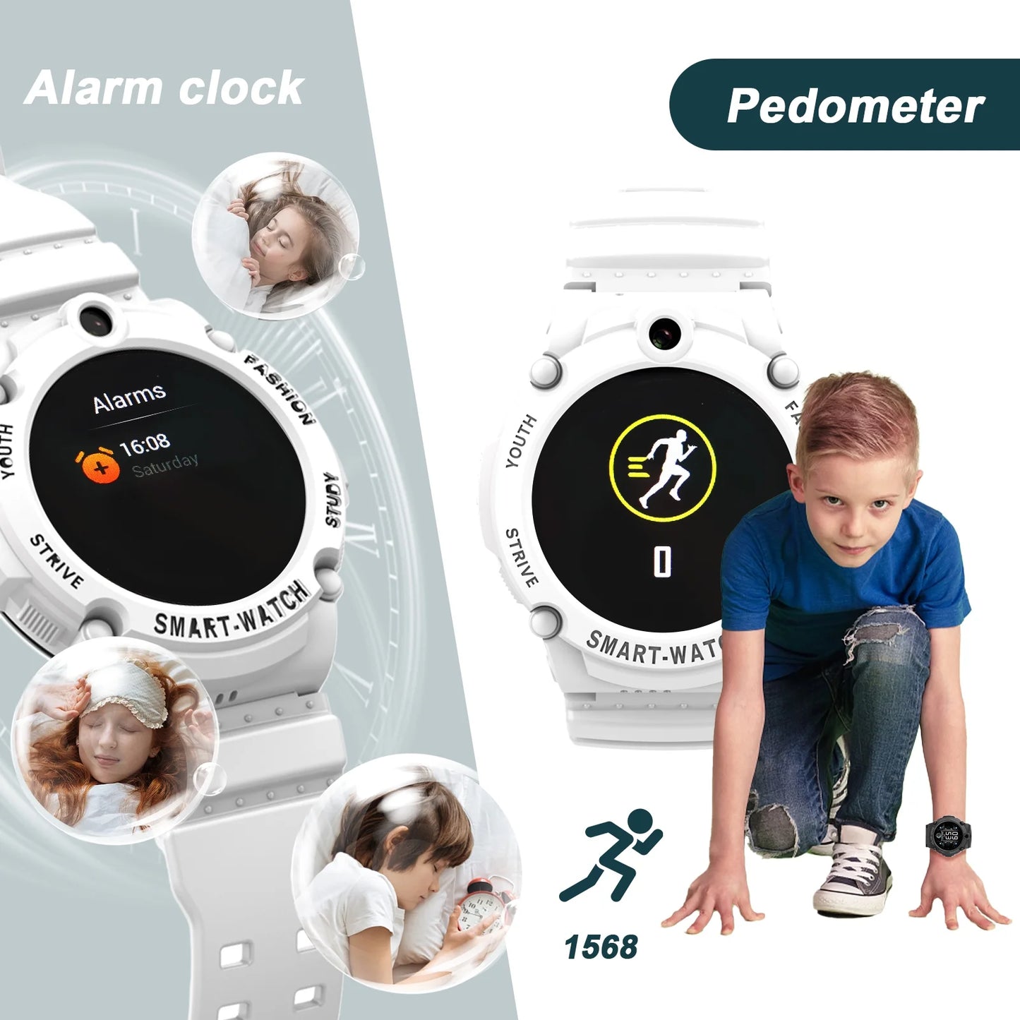 S02 Smart Watch for Boys Girls Smartwatch for Kids with 4G SIM GPS Video Call Pedometer MP3 Flashlights Calculator Alarm Clock Children Holiday Gift White