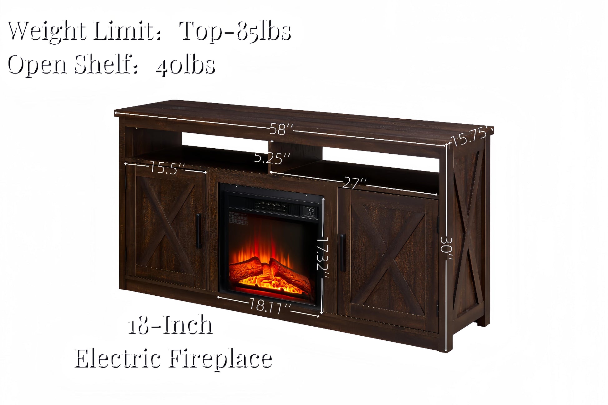 TV Stand with Fireplace, Farmhouse TV Stand for 65’’TV, 58’’L Fireplace Entertainment Center W/Storage Cabinets & Shelves, DVD Player TV Media Console, Fireplace Heater W/Remote Control