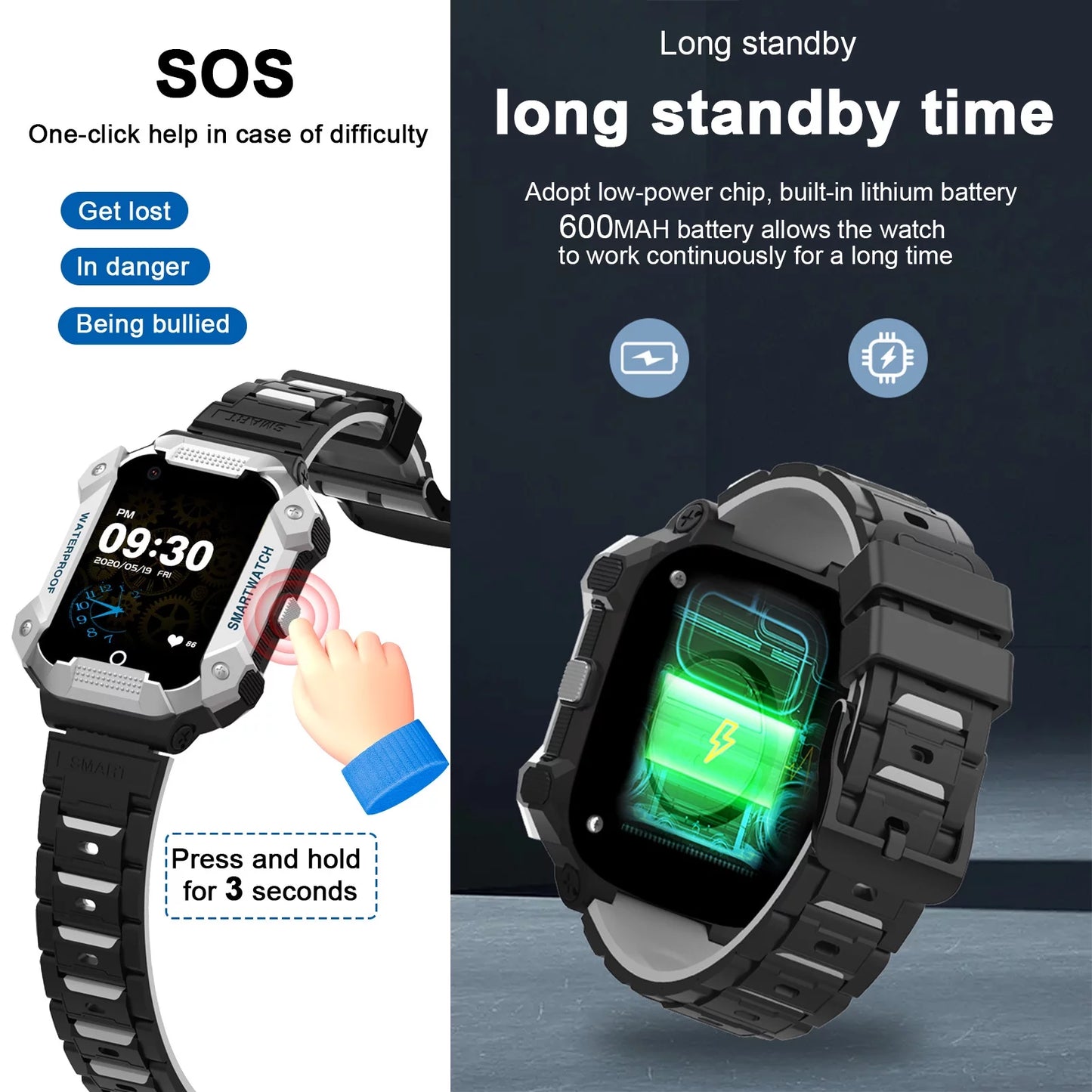 S07 Smart Watch for Boys Girls Smartwatch for Kids with 4G SIM GPS Video Call Pedometer MP3 Flashlights Calculator Alarm Clock Children Touch Screen Silver