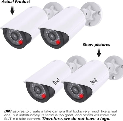 Dummy Fake Security Camera, with One Red LED Light at Night, for Home and Businesses Security Indoor/Outdoor (2 Pack, White)