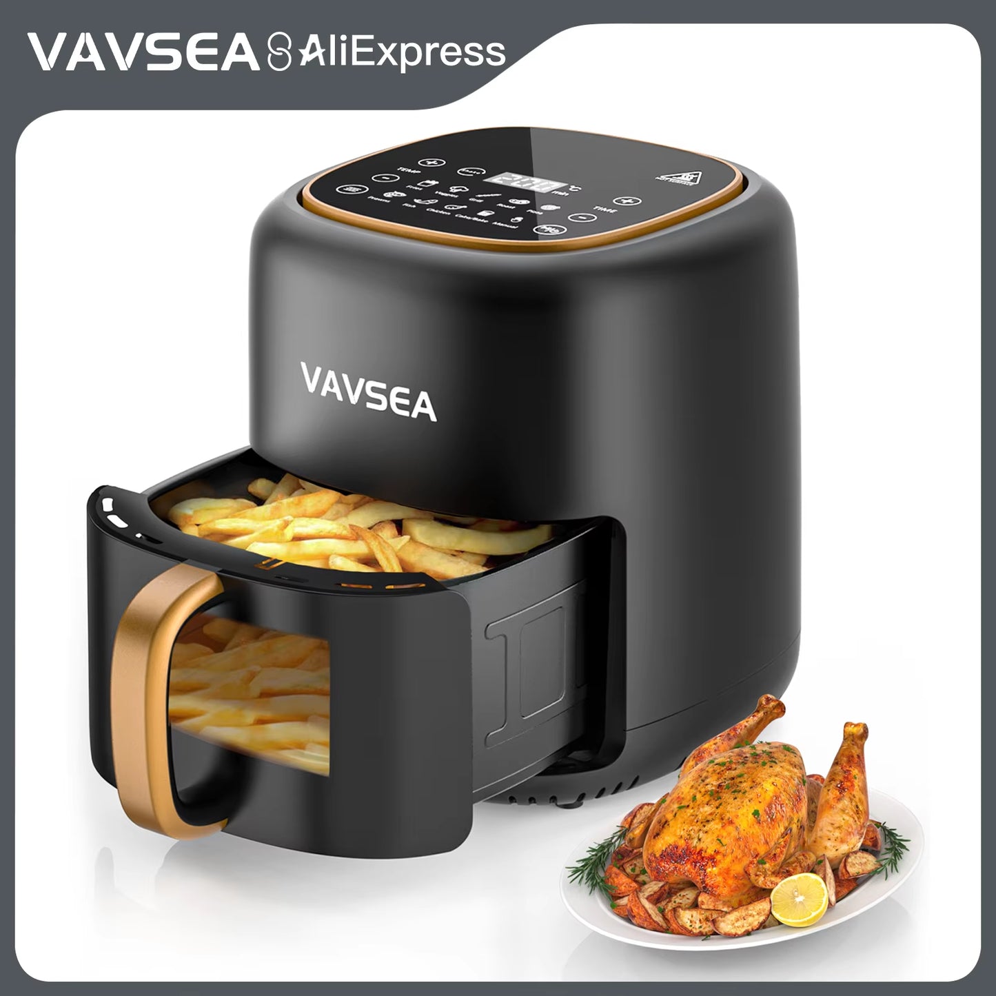 VAVSEA 10-In-1 Air Fryer with Clear Window, 1600W Hot Airfryer Oven with Digital LED Touch Screen, and Non-Stick Basket,6.5Qt,