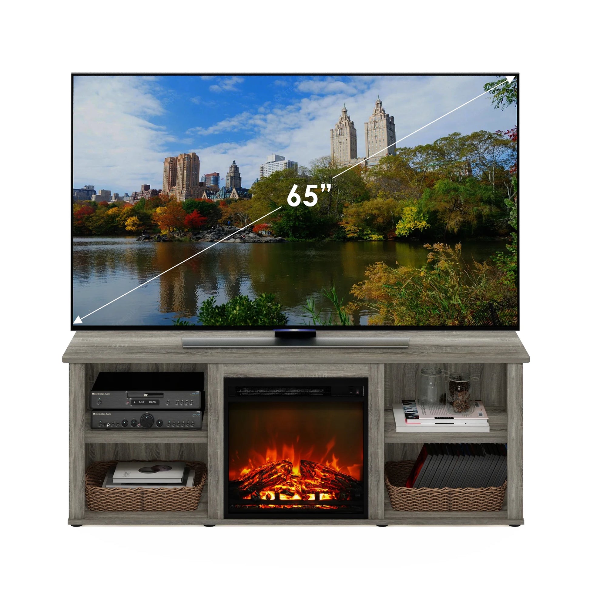 Montale 60 Inch TV Stand with Fireplace, French Oak Grey