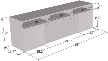 Giza BL-EF 63'' Floating Fireplace TV Stand - Modern High Gloss TV Stand with Storage Cabinets - Central Entertainment Center Console Table for Tvs up to 70" - Gray