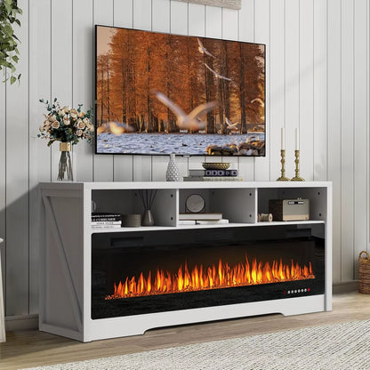 Fireplace TV Stand for up to 75" Tvs with 60" Electric Fireplace, Entertainment Center, 65 Inch TV Stand with Fireplace