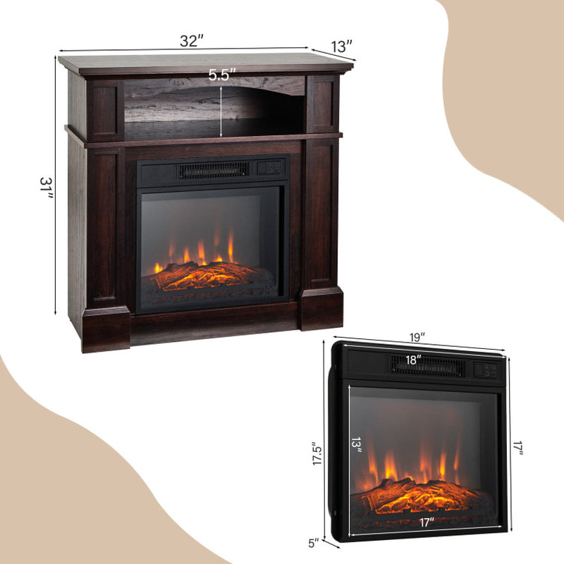 18 Inch 1400W Electric TV Stand Fireplace with Shelf