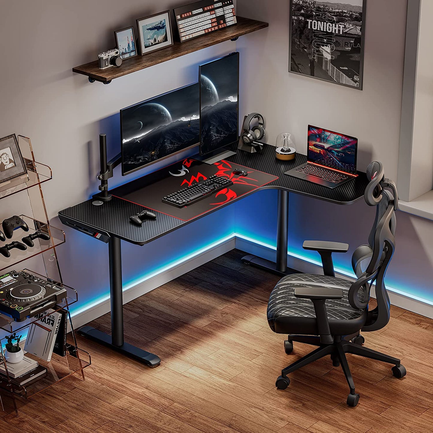 L-Shaped Gaming Desk - 60-Inch Corner PC Table for Home Office with Spacious Writing Surface, Mouse Pad, Cable Management, Space-Saving Design, Easy Assembly, Right-Sided Black Finish