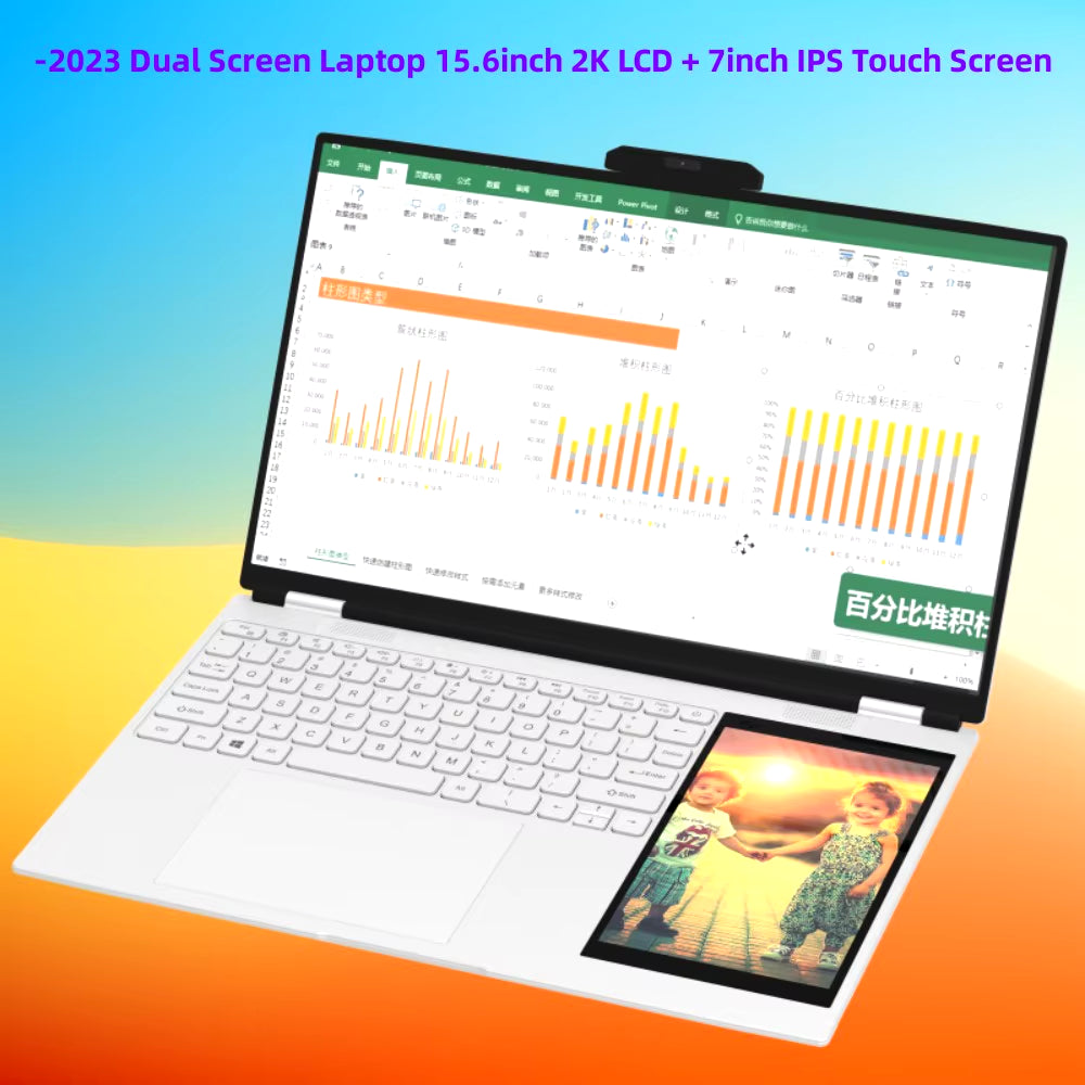 New Arrivals 12Th Generation  N100 Dual Screen Laptop Gaming Laptop 15.6Inch 2K Lcd+7Inch IPS Touch Screen PC Portable