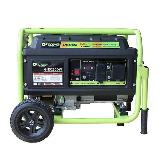 GN5250DW 5250-Watt Propane and Gasoline Powered Dual Fuel Generator, Green