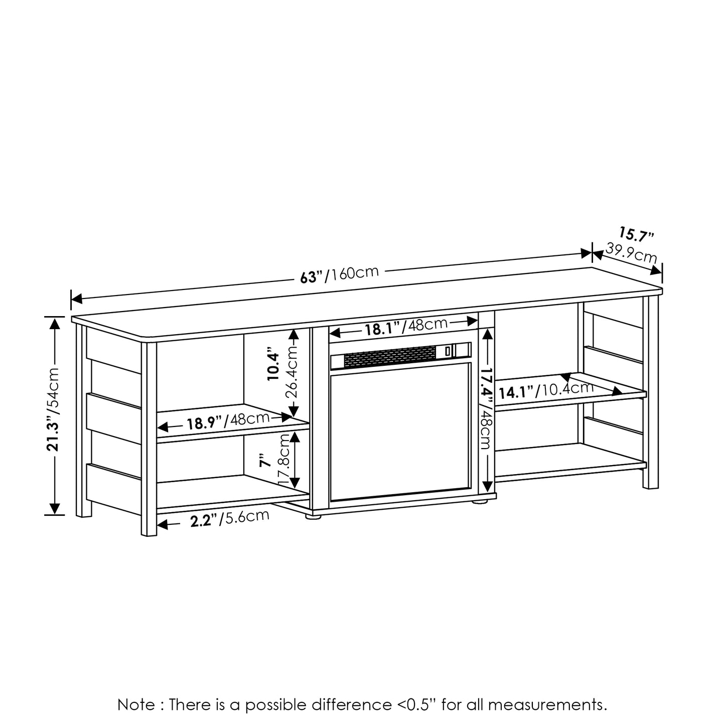 Classic 70 Inch TV Stand with Fireplace, White Emboss