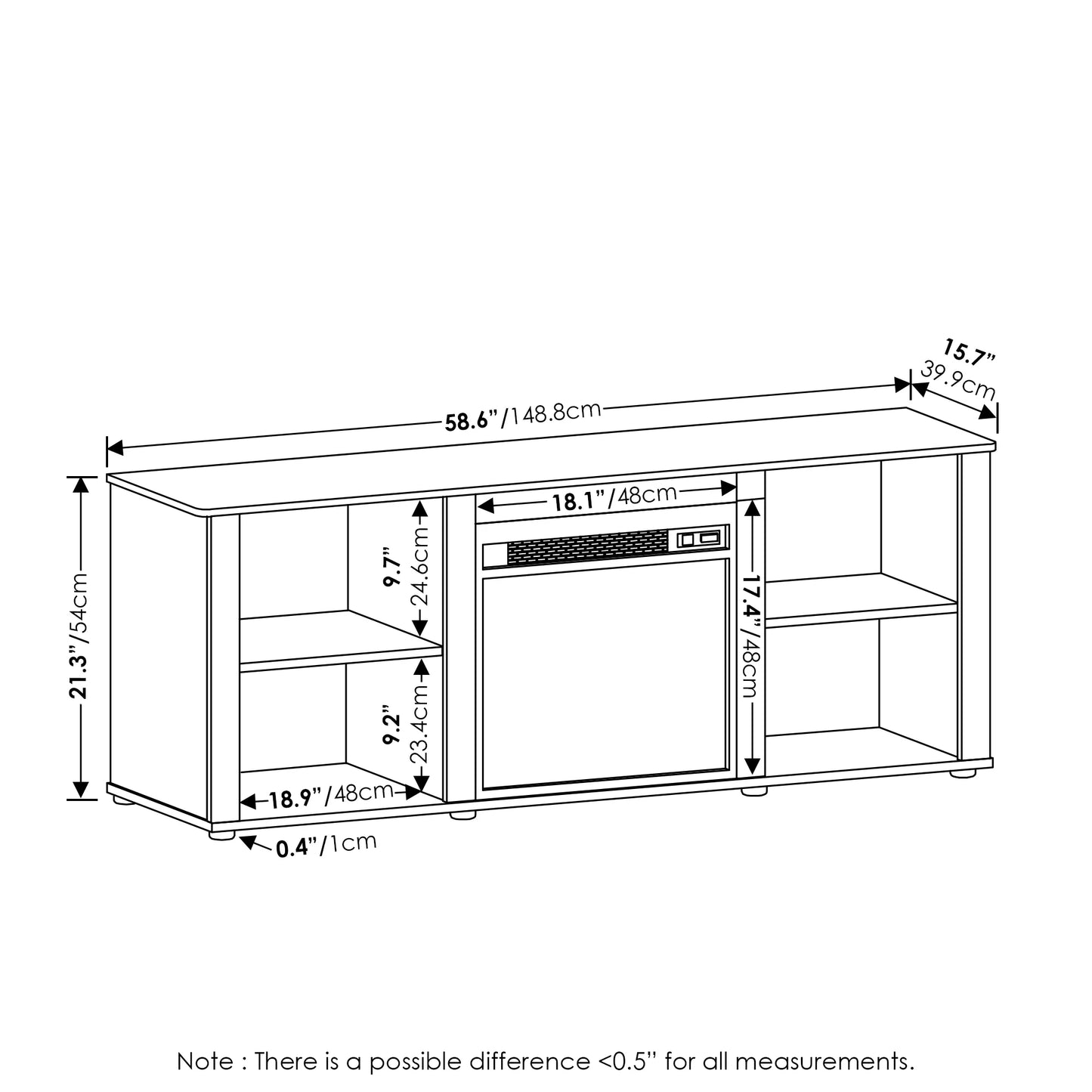 Montale 60 Inch TV Stand with Fireplace, Americano