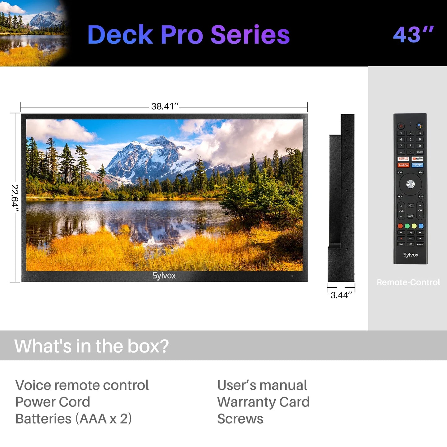 Aleax 43" Ultra HD 4K Outdoor Smart TV, IP55 Weatherproof, 1000Nit Brightness - Deck Pro Series