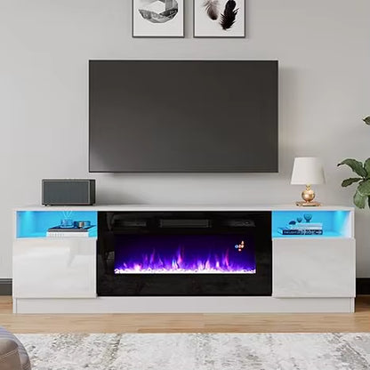 TV Stand with Fireplace LED Light Entertainment Center with 36" Electric Fireplace 70" Modern Wood Entertainment Stand