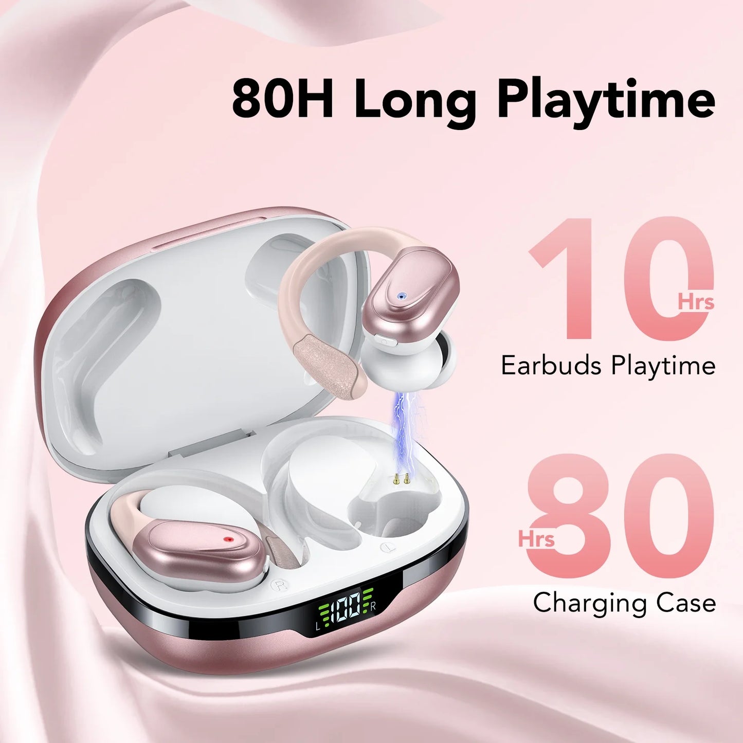 Wireless Ear Buds Bluetooth 5.3 Headphones Wireless Earbuds with Mic HD Stereo 80 Hours Playback Bluetooth Headphones IPX7 Waterproof Sports Earbuds Rose Gold