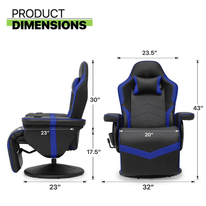 Massage Gaming Chair with Bluetooth Speakers, High Back Ergonomic Computer Recliner Gaming Chair with Adjustable Backrest Footrest Pillow, Blue