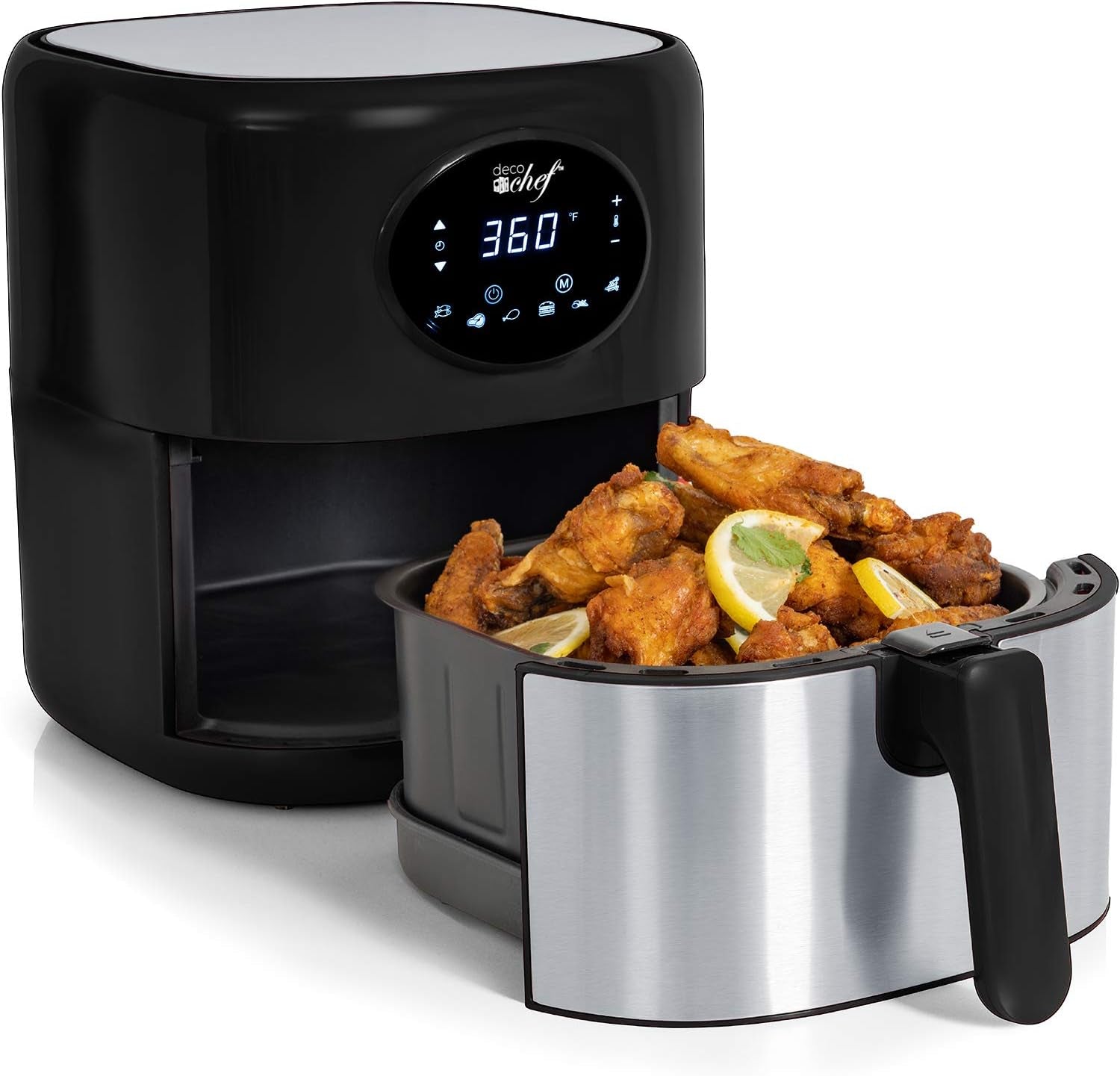 3.7QT Digital Air Fryer with 6 Cooking Presets, LED Touch Controls, Adjustable Temperature and Time, Detachable Dishwasher Safe Non-Stick Basket, ETL Certified, Black