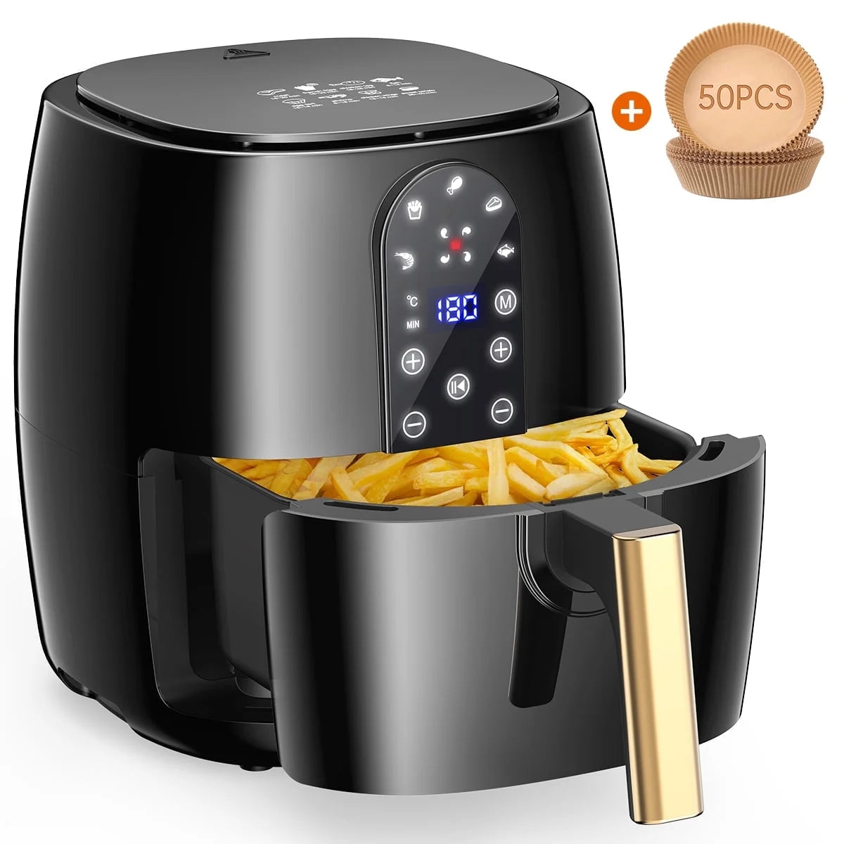 Air Fryer, 5.2QT Air Fryer Oven Oilless Cooker, 5-In-1 Hot Air Fryers with Digital LED Touch Screen, 5 Preset Cookings, Dishwasher-Safe Basket, Including Air Fryer Paper Liners 50PCS