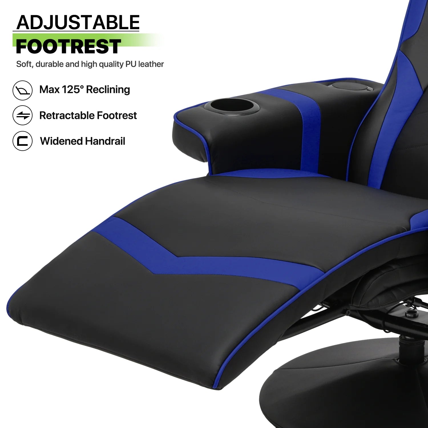 Massage Gaming Chair with Bluetooth Speakers, High Back Ergonomic Computer Recliner Gaming Chair with Adjustable Backrest Footrest Pillow, Blue