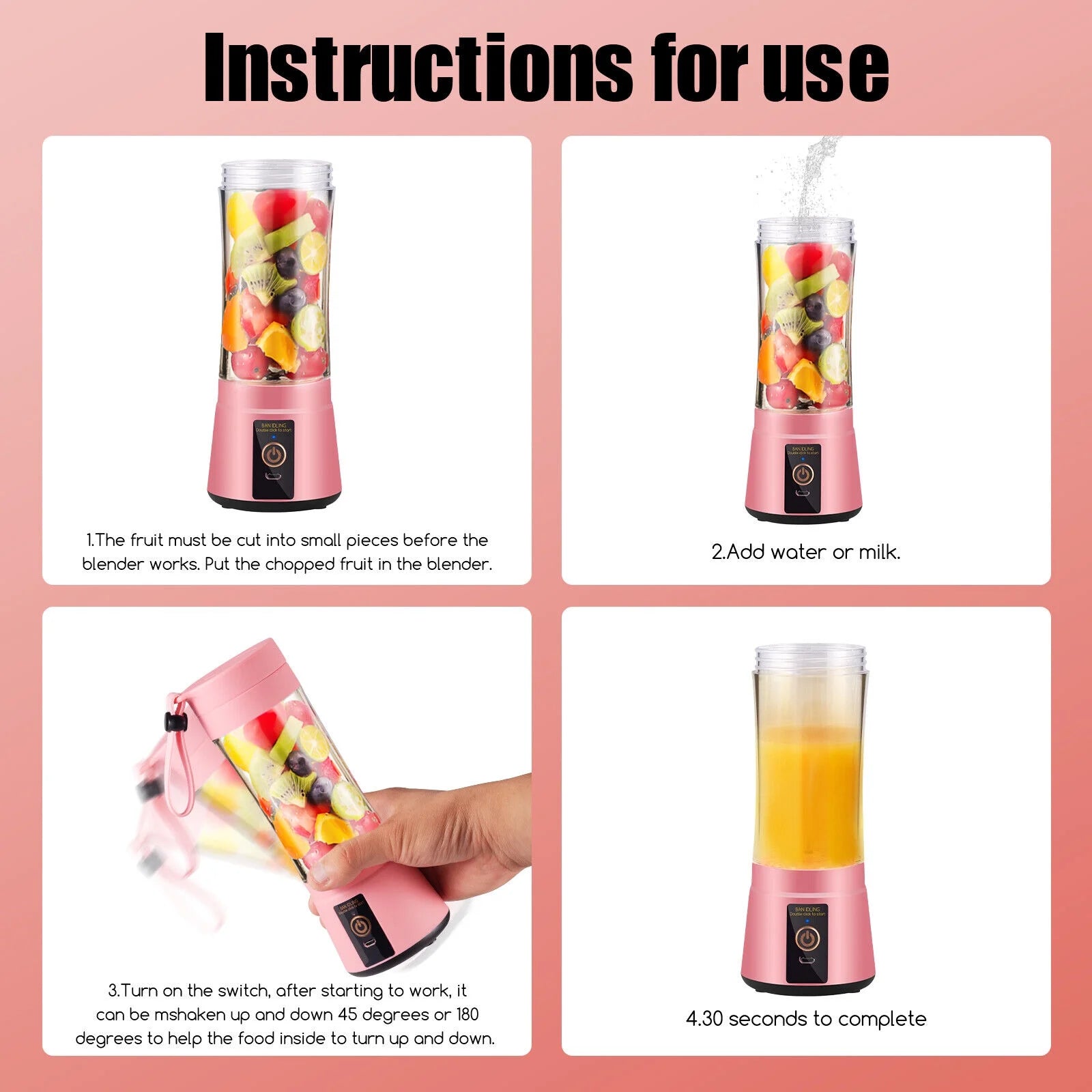 Portable Juicer for Fruit Smoothie Shake Juice, Personal Portable Blender Cup USB Rechargeable Travel