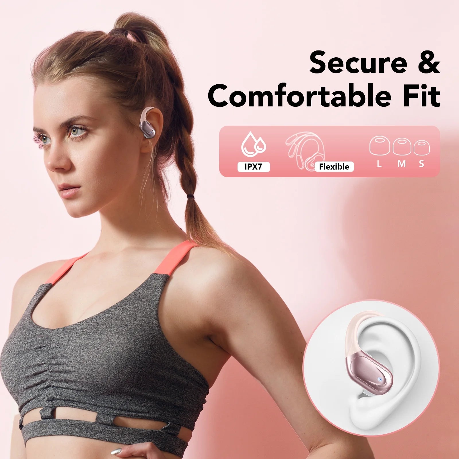 Wireless Ear Buds Bluetooth 5.3 Headphones Wireless Earbuds with Mic HD Stereo 80 Hours Playback Bluetooth Headphones IPX7 Waterproof Sports Earbuds Rose Gold