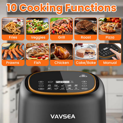 VAVSEA 10-In-1 Air Fryer with Clear Window, 1600W Hot Airfryer Oven with Digital LED Touch Screen, and Non-Stick Basket,6.5Qt,