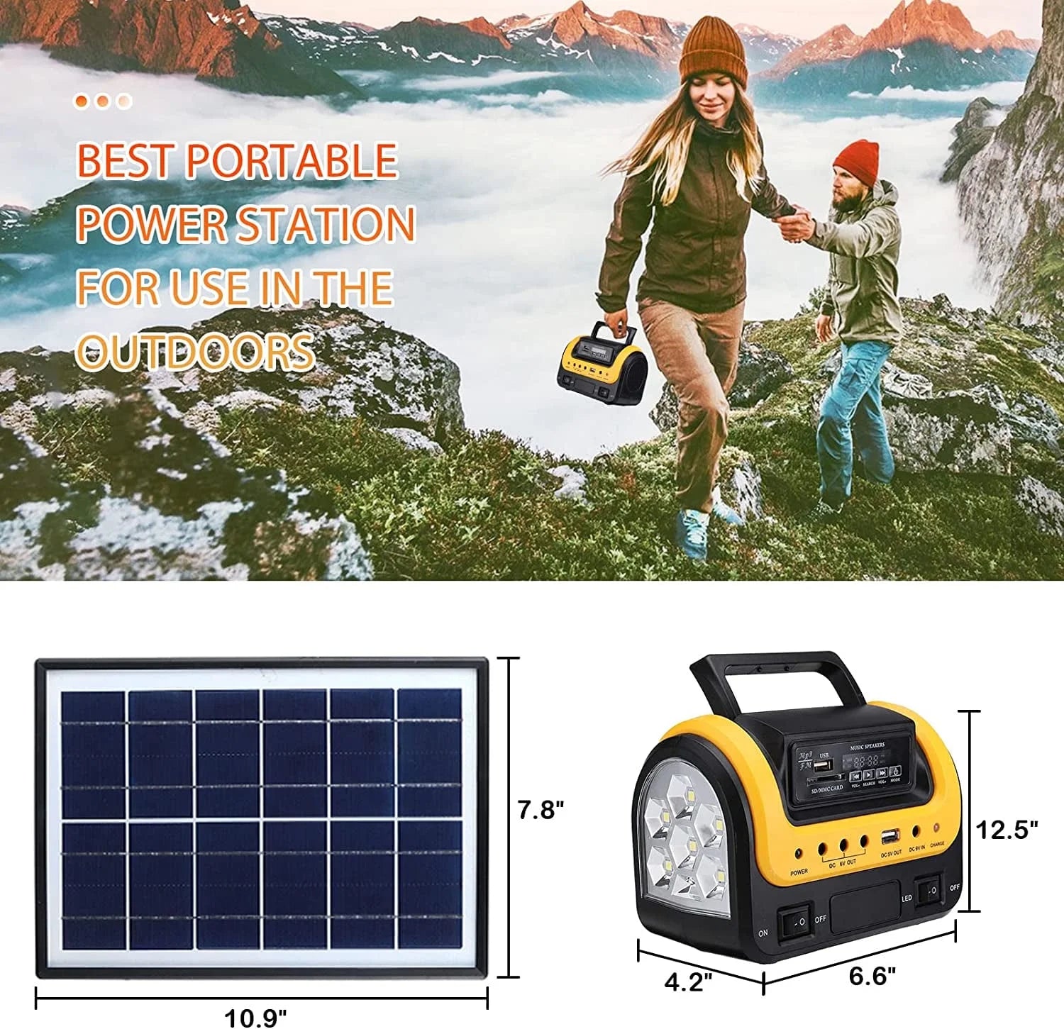 Solar Generator Portable with Solar Panel Solar Power Generators Portable Power Station with Bulb Rechargeable Power Supply