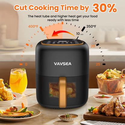 VAVSEA 10-In-1 Air Fryer with Clear Window, 1600W Hot Airfryer Oven with Digital LED Touch Screen, and Non-Stick Basket,6.5Qt,