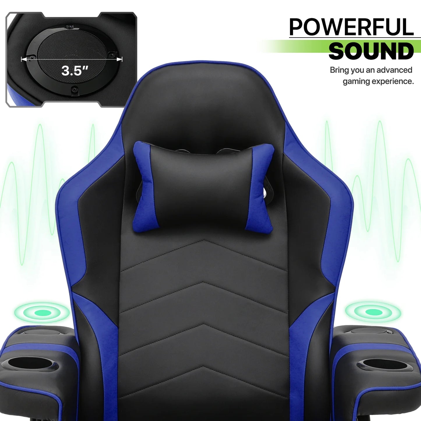 Massage Gaming Chair with Bluetooth Speakers, High Back Ergonomic Computer Recliner Gaming Chair with Adjustable Backrest Footrest Pillow, Blue