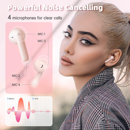 Wireless Earbuds Bluetooth Earbuds Noise Cancelling Earbuds Wireless Earphones Built in Mic Handset 36H Playtime Wireless Earbuds IP55 Waterproof Earbuds for Sport Women Girls Gifts Ideas,Pink