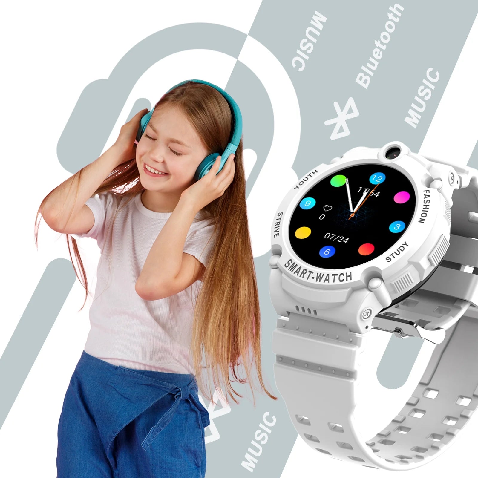 S02 Smart Watch for Boys Girls Smartwatch for Kids with 4G SIM GPS Video Call Pedometer MP3 Flashlights Calculator Alarm Clock Children Holiday Gift White