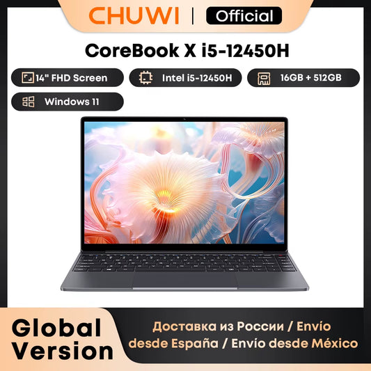 CHUWI Corebook X 2024 Laptop I5-12450H 8Cores 14 Inch FHD IPS Screen 16GB RAM 512GB SSD WIFI 6 Windows 11 Gaming Notebook PC